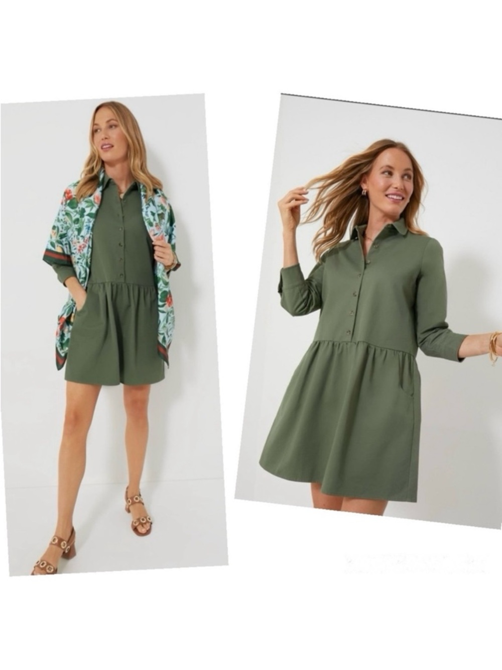 Tuckernuck Shirt Dress Stretch Twill Hayes Jade Green Pockets Collar Minimalist
